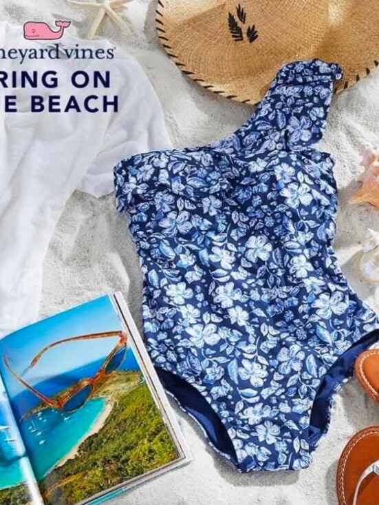 Vineyard Vines Other - Vineyard Vines Womens Navy & White Floral One-Shoulder Swimsuit Sz S
